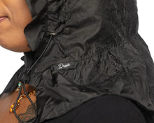 Load image into Gallery viewer, Black waterproof rain cap for women with hidden pocket for long hair
