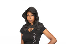 Load image into Gallery viewer, Black waterproof rain cap for women with hidden pocket for long hair