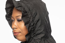 Load image into Gallery viewer, Black waterproof rain cap for women with hidden pocket for long hair 
